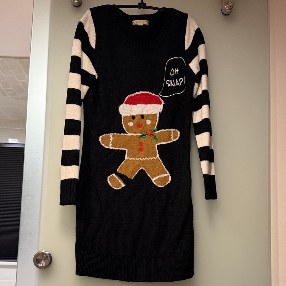 Black and White Striped Gingerbread Sweater - Size M